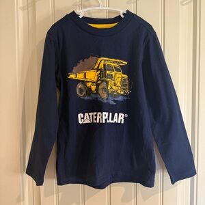 Caterpillar Size 5 Kids T-Shirt Long Sleeve Navy with Yellow Truck Graphic